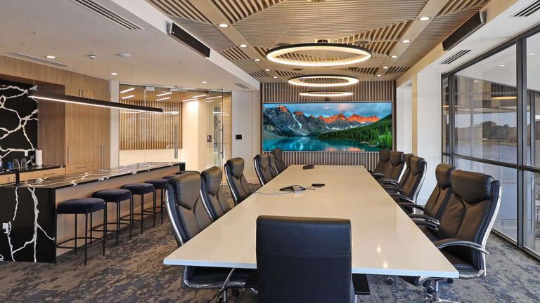 commercial office boardroom with video wall